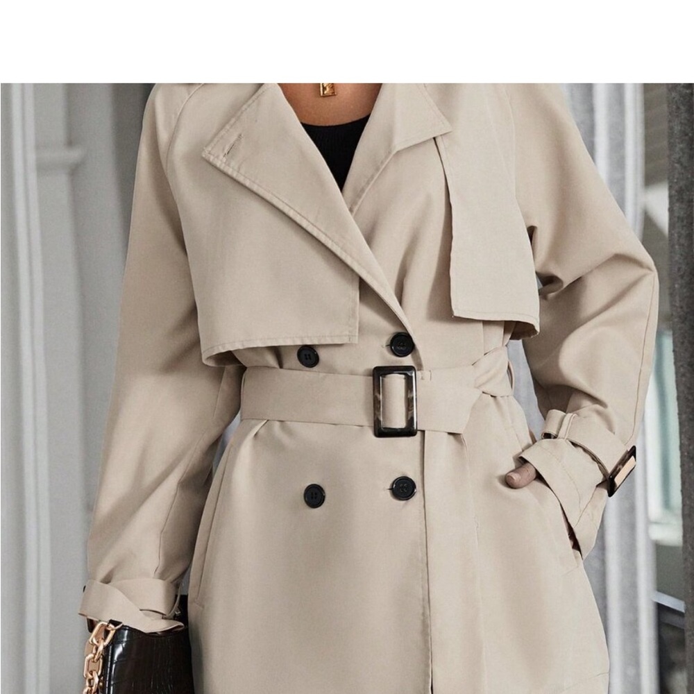 Khaki Casual Women's Raglan Sleeve Double Breasted Belted Trench Coat